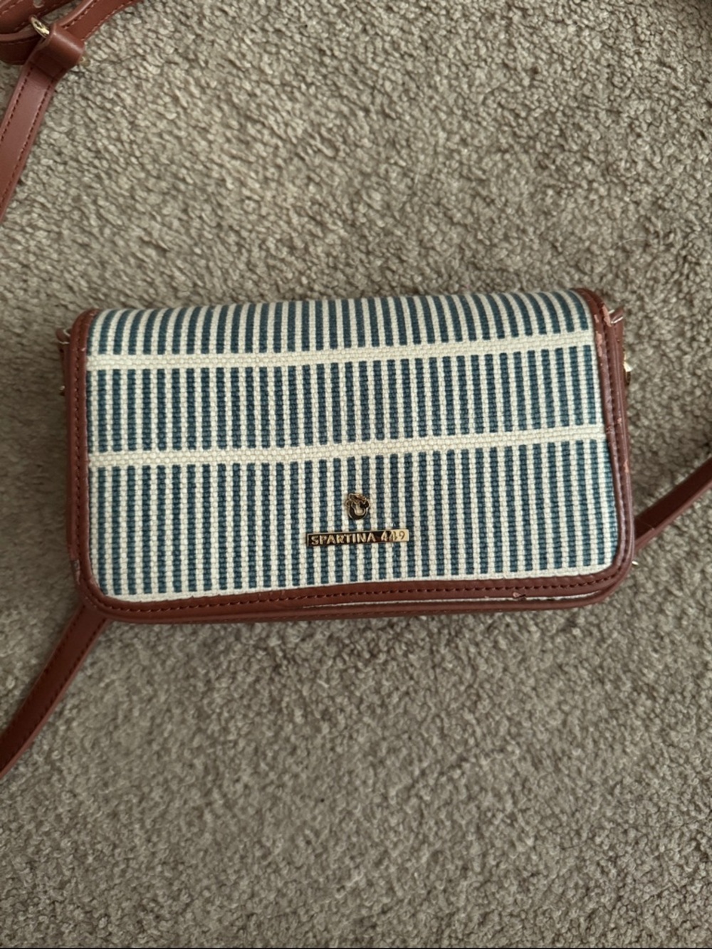 Spartina 449 Striped Blue and Brown Chain-Accent Crossbody